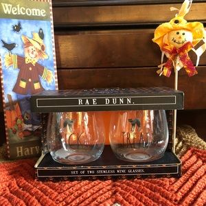 🎉HP🎊 Rae Dunn Set of Stemless TRICK/TREAT Wine Glasses
